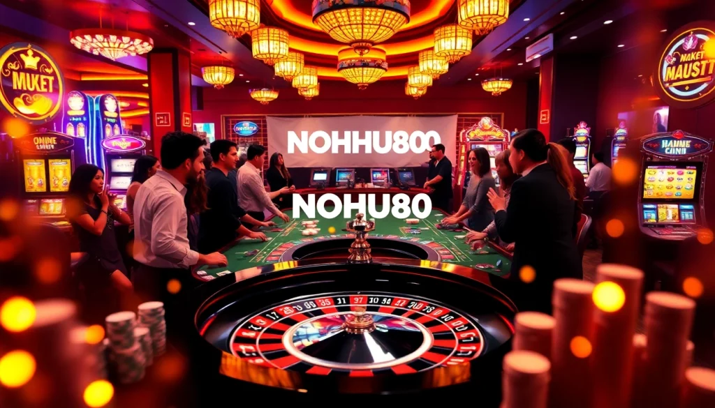 Experience the thrill of casino night at NOHU90 with engaging roulette tables and excited players.